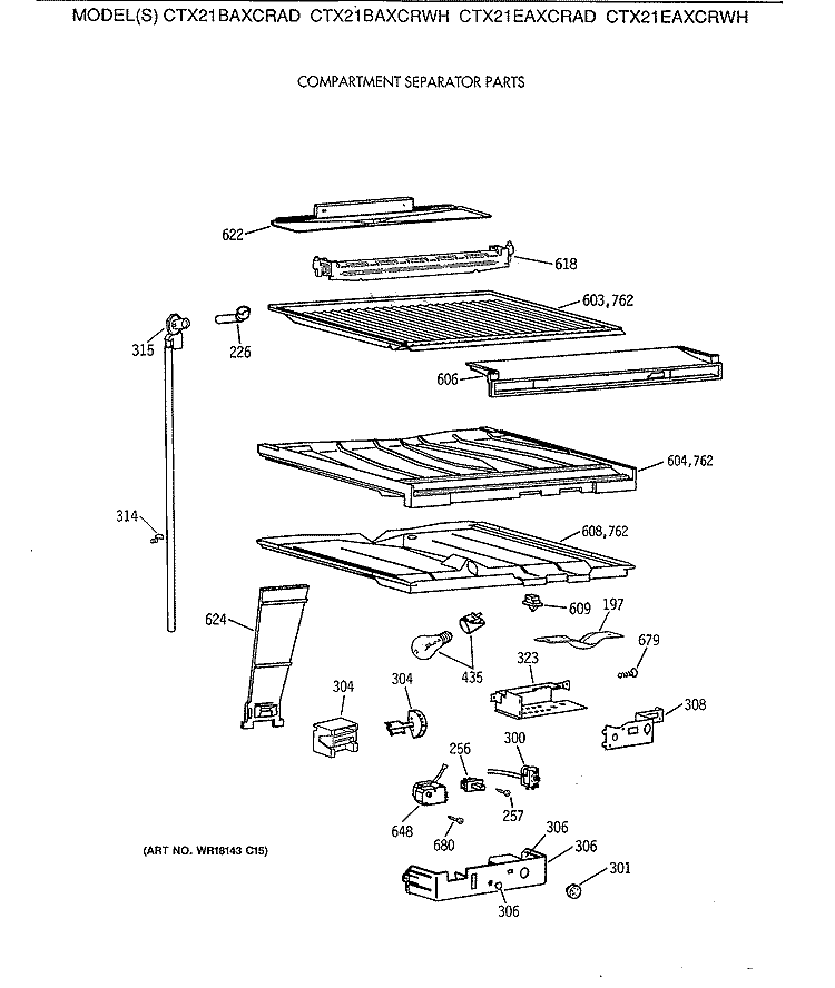 COMPARTMENT SEPARATOR PARTS Diagram and Parts List for CTX21EAXCRAD  Hotpoint Refrigerator