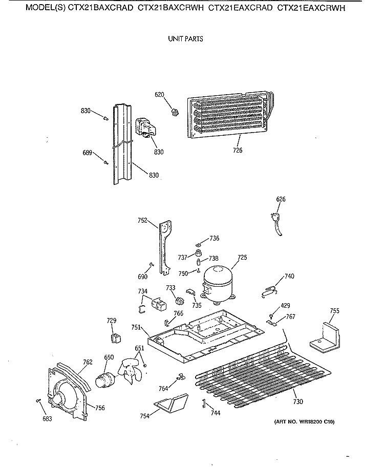UNIT PARTS Diagram and Parts List for CTX21EAXCRAD  Hotpoint Refrigerator