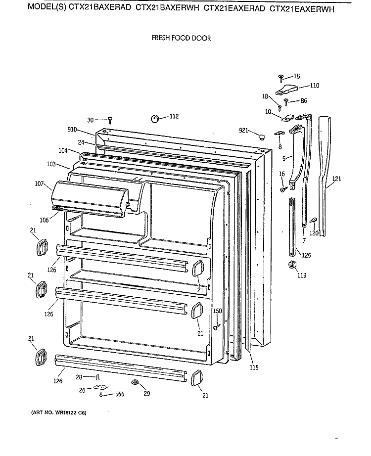 FRESH FOOD DOOR Diagram and Parts List for CTX21EAXERAD  Hotpoint Refrigerator