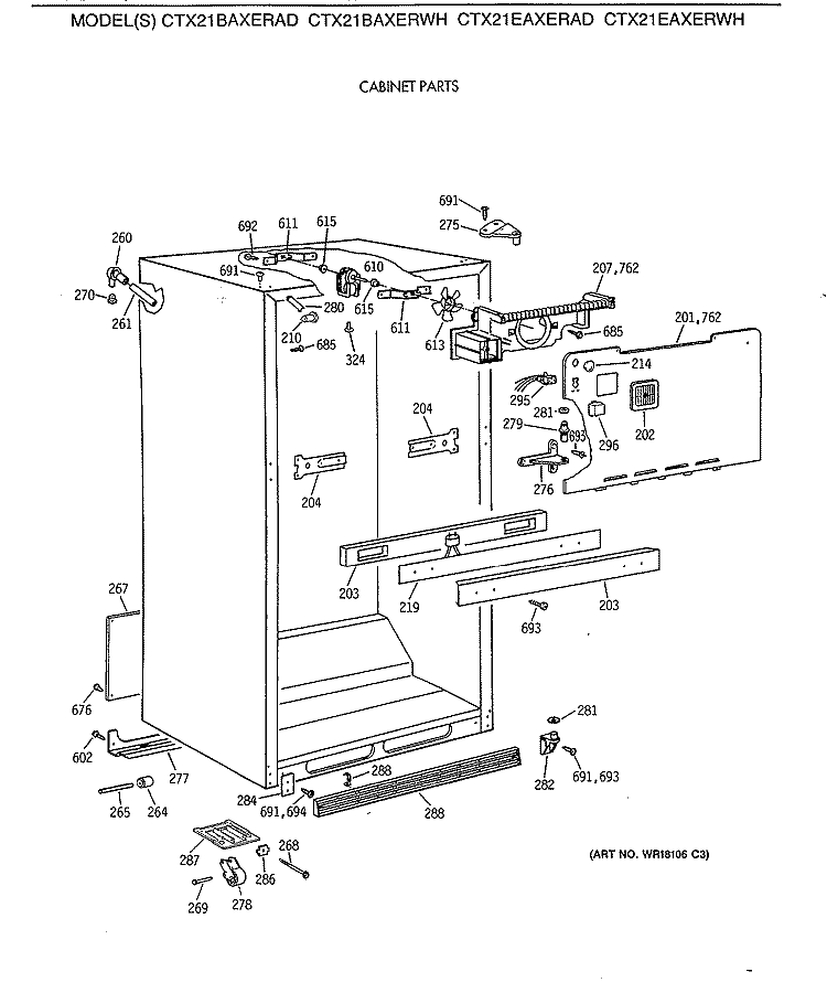 CABINET PARTS Diagram and Parts List for CTX21EAXERAD  Hotpoint Refrigerator
