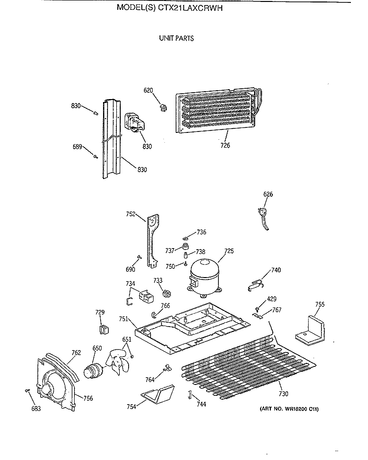 UNIT PARTS Diagram and Parts List for CTX21LAXCRWH  Hotpoint Refrigerator