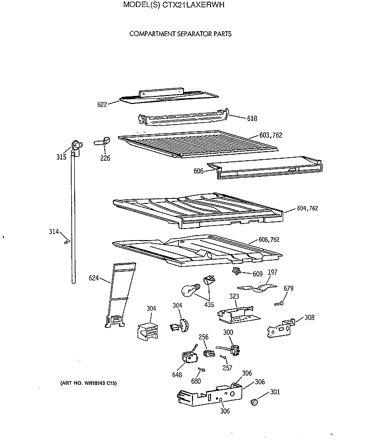 COMPARTMENT SEPARATOR PARTS Diagram and Parts List for CTX21LAXERWH  Hotpoint Refrigerator