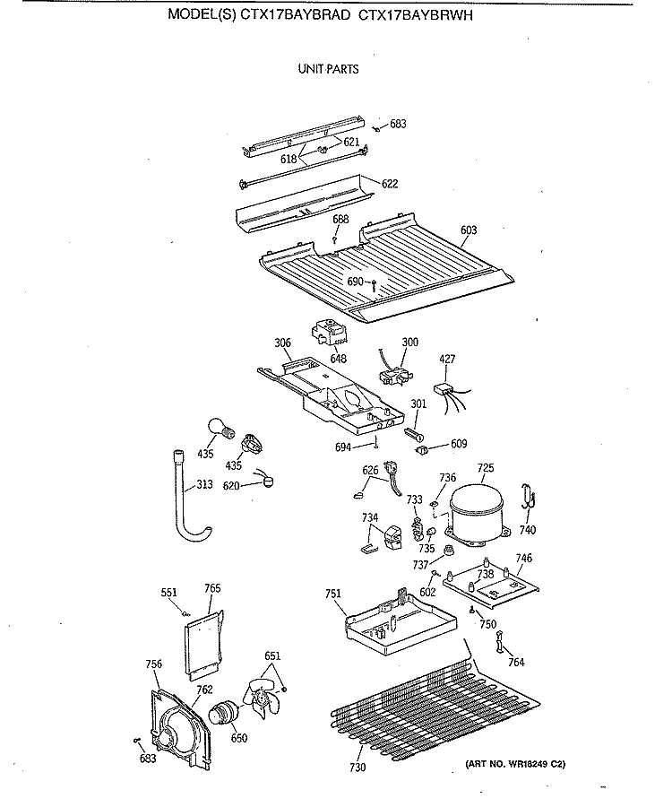 UNIT PARTS Diagram and Parts List for CTX17BAYBRAD  Hotpoint Refrigerator