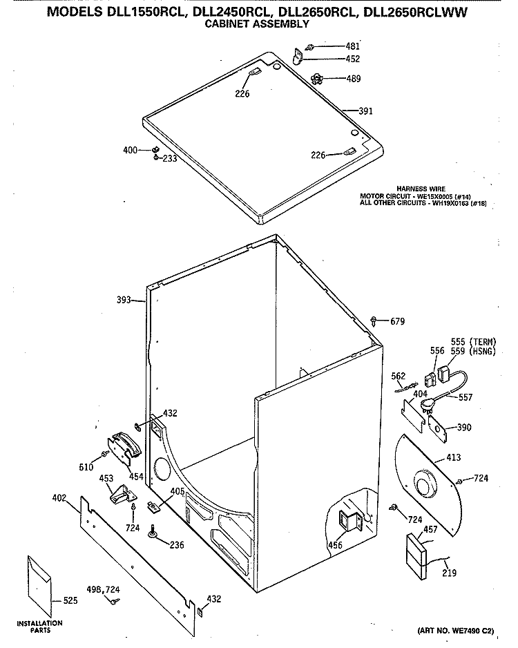 CABINET ASSEMBLY Diagram and Parts List for DLL2650RCLWW  Hotpoint Dryer