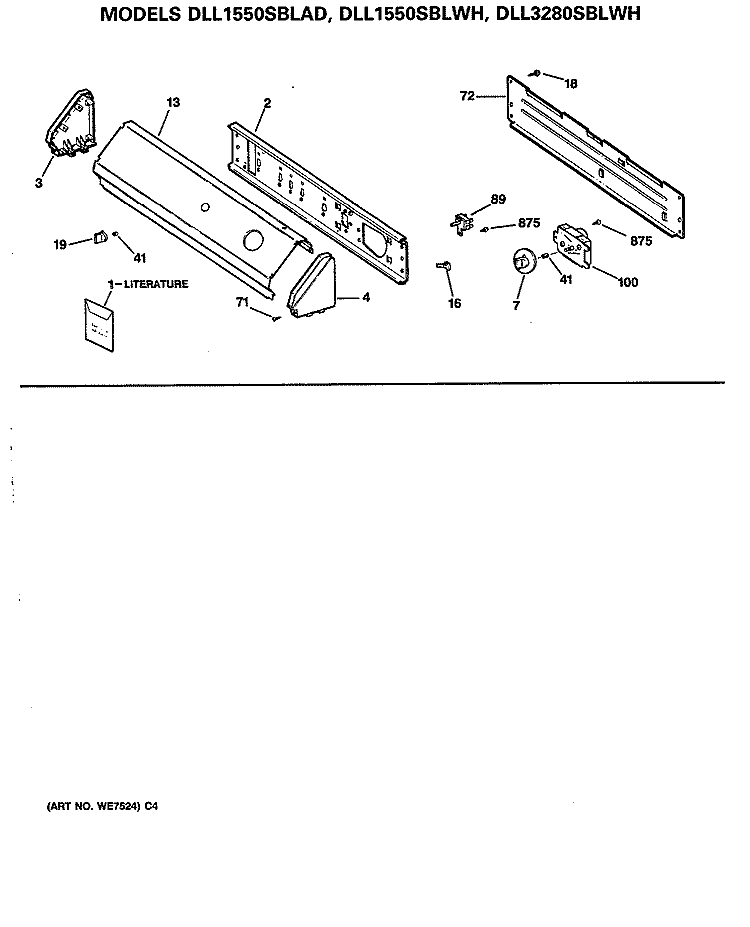 Section Diagram and Parts List for DLL1550SBLAD  Hotpoint Dryer