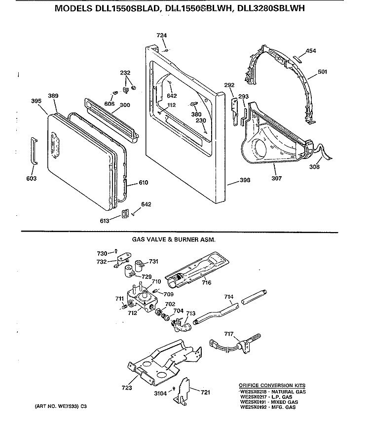 Section Diagram and Parts List for DLL1550SBLAD  Hotpoint Dryer