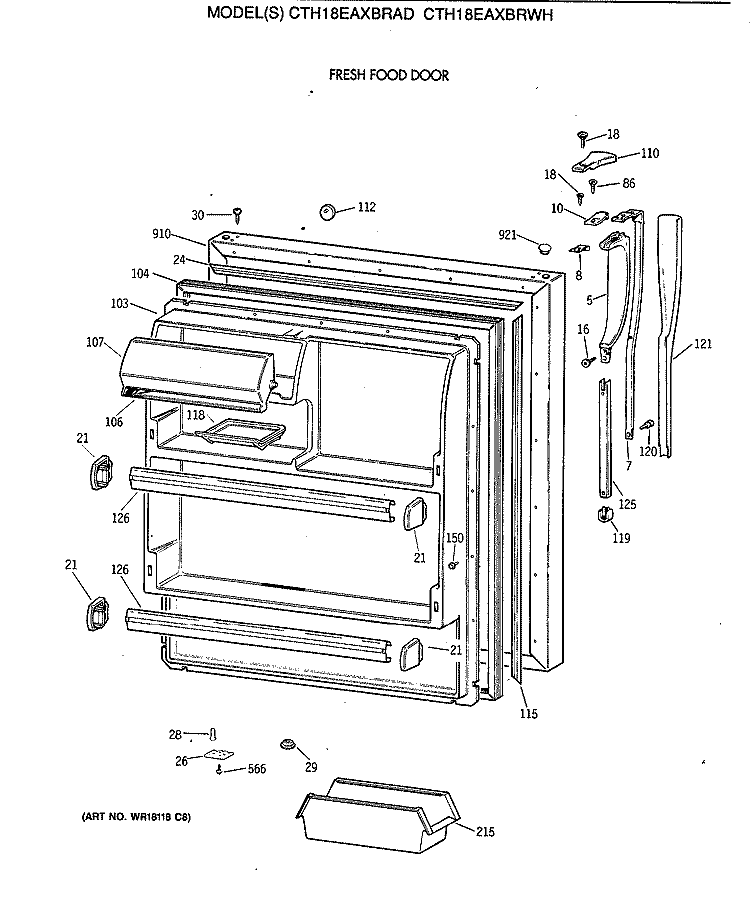 FRESH FOOD DOOR Diagram and Parts List for CTH18EAXBRWH  Hotpoint Refrigerator