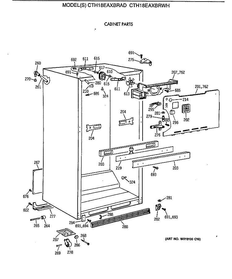 CABINET PARTS Diagram and Parts List for CTH18EAXBRWH  Hotpoint Refrigerator