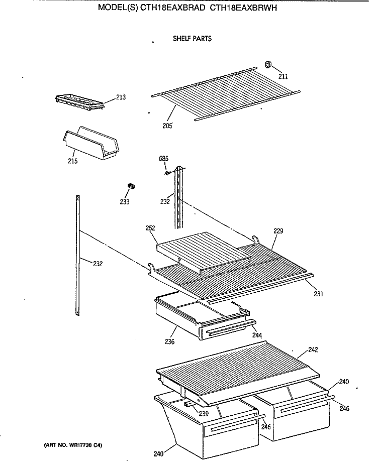 SHELF PARTS Diagram and Parts List for CTH18EAXBRWH  Hotpoint Refrigerator