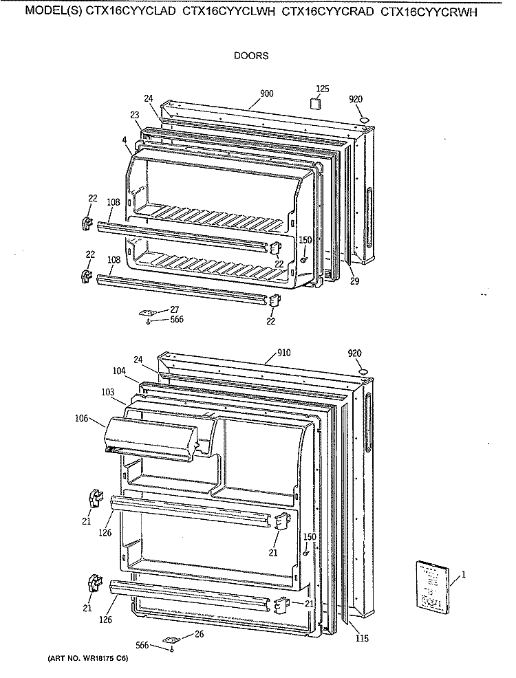 DOORS Diagram and Parts List for CTX16CYYCRAD  Hotpoint Refrigerator