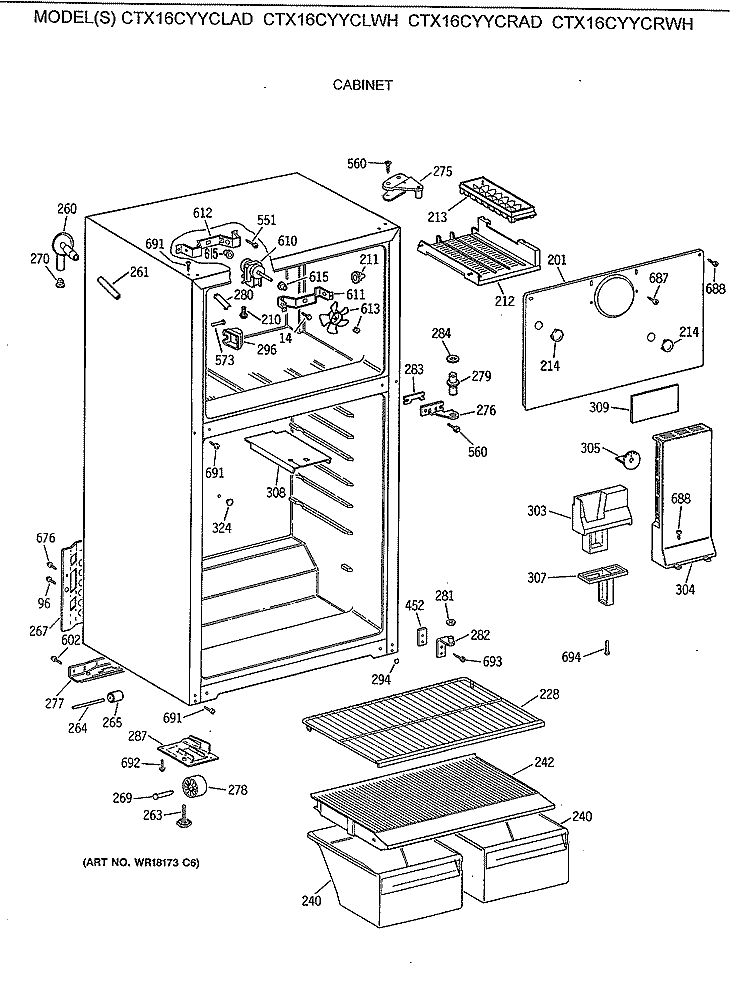 CABINET Diagram and Parts List for CTX16CYYCRAD  Hotpoint Refrigerator
