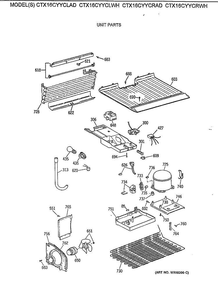 UNIT PARTS Diagram and Parts List for CTX16CYYCRAD  Hotpoint Refrigerator