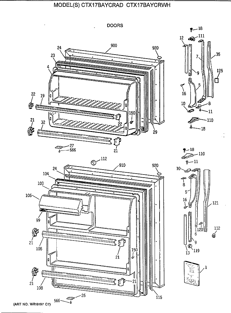 DOORS Diagram and Parts List for CTX17BAYCRAD  Hotpoint Refrigerator