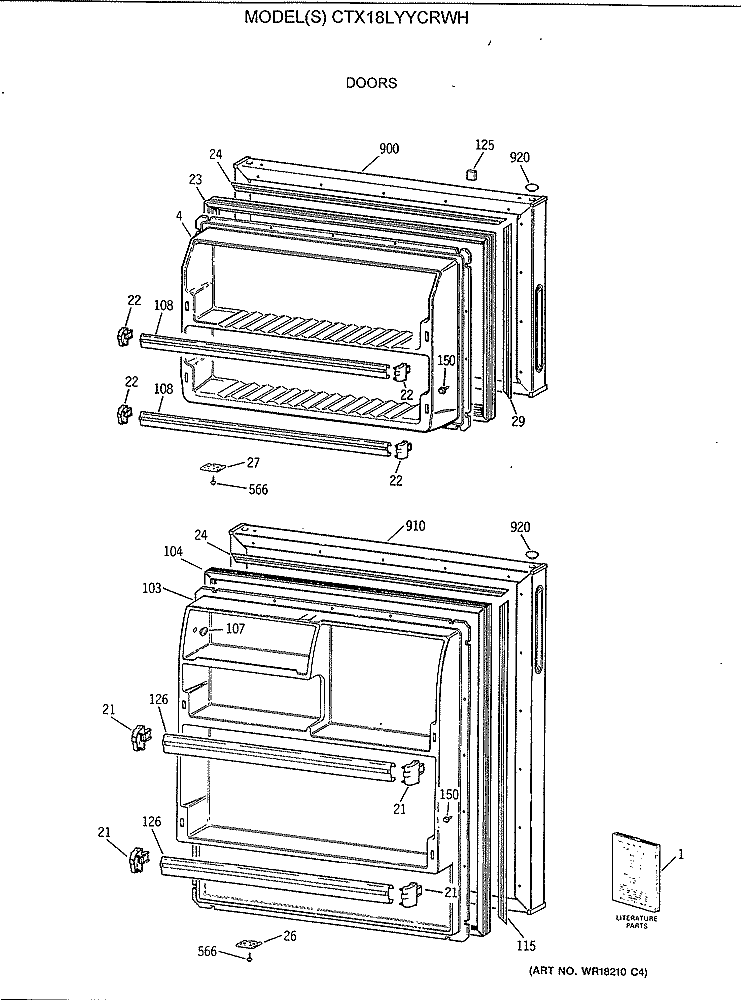 DOORS Diagram and Parts List for CTX18LYYCRWH  Hotpoint Refrigerator