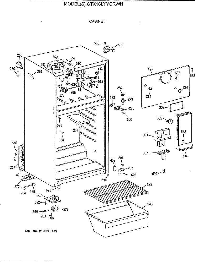 CABINET Diagram and Parts List for CTX18LYYCRWH  Hotpoint Refrigerator