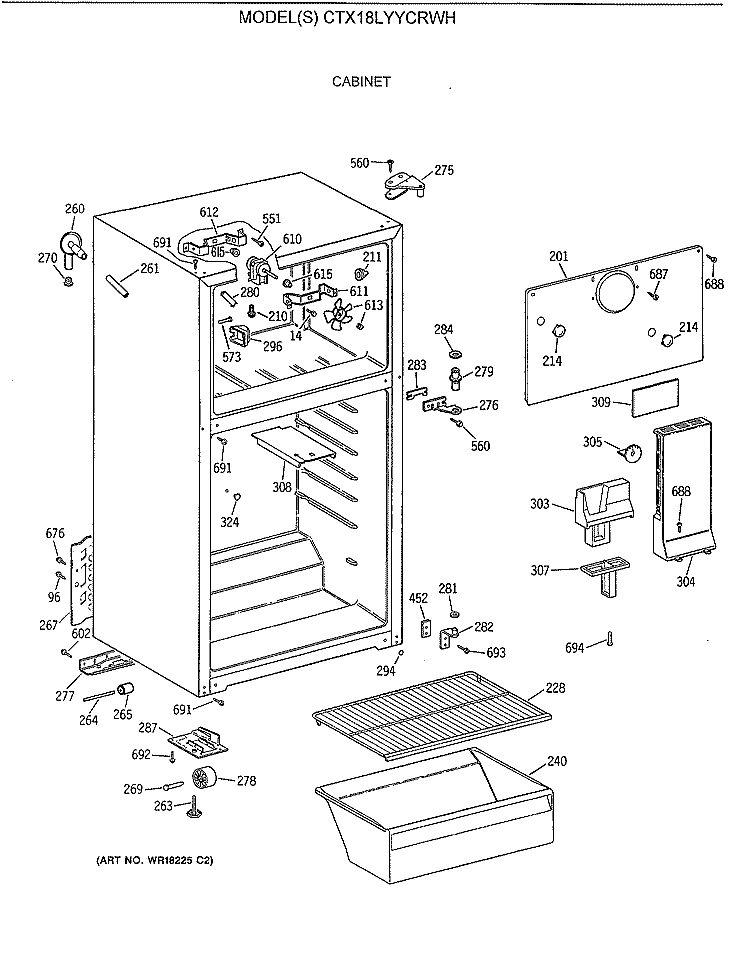 CABINET Diagram and Parts List for CTX18LYYCRWH  Hotpoint Refrigerator