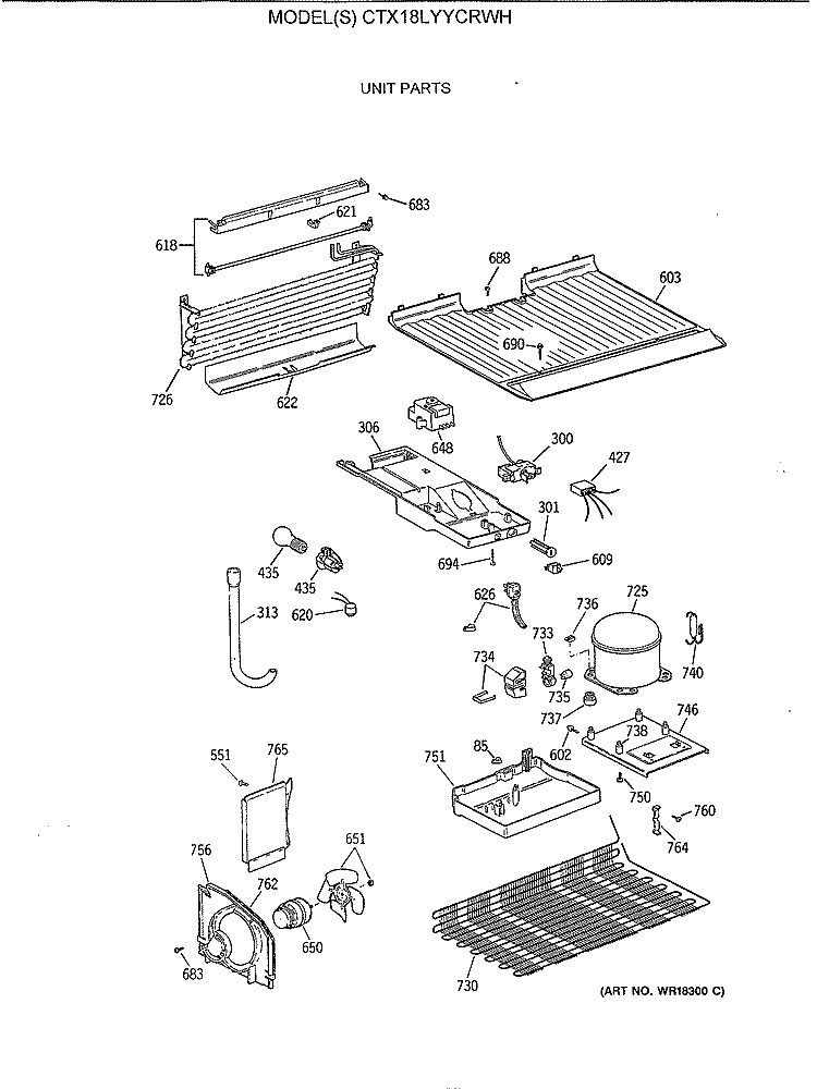 UNIT PARTS Diagram and Parts List for CTX18LYYCRWH  Hotpoint Refrigerator