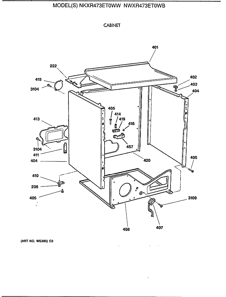 CABINET Diagram and Parts List for NWXR473ET0WB  Hotpoint Dryer