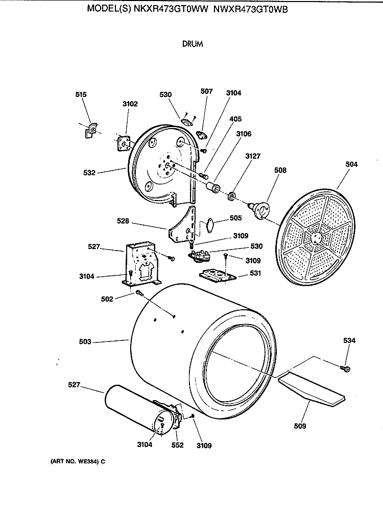 DRUM Diagram and Parts List for NKXR473GT0WW  Hotpoint Dryer