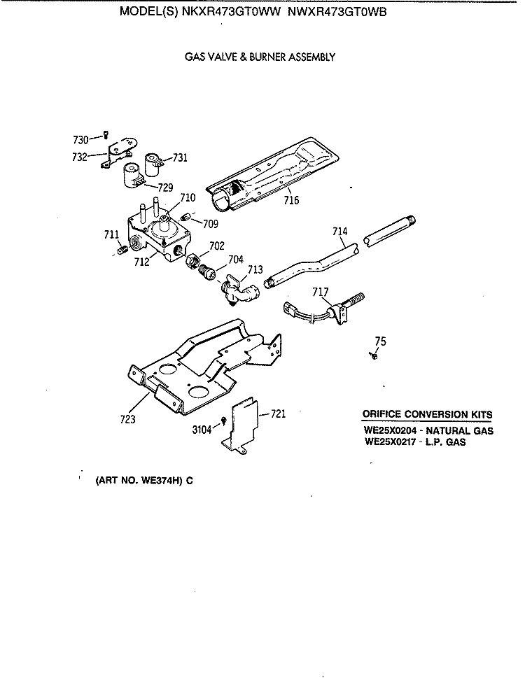 GAS VALVE & BURNER ASSEMBLY Diagram and Parts List for NKXR473GT0WW  Hotpoint Dryer