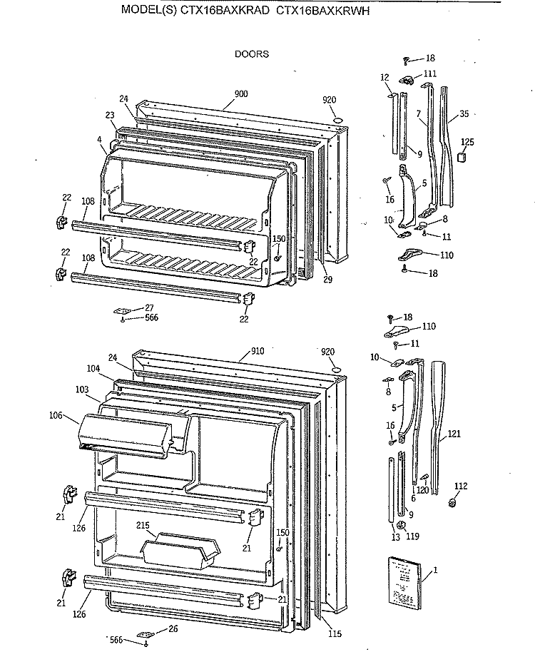 DOORS Diagram and Parts List for CTX16BAXKRWH  Hotpoint Refrigerator
