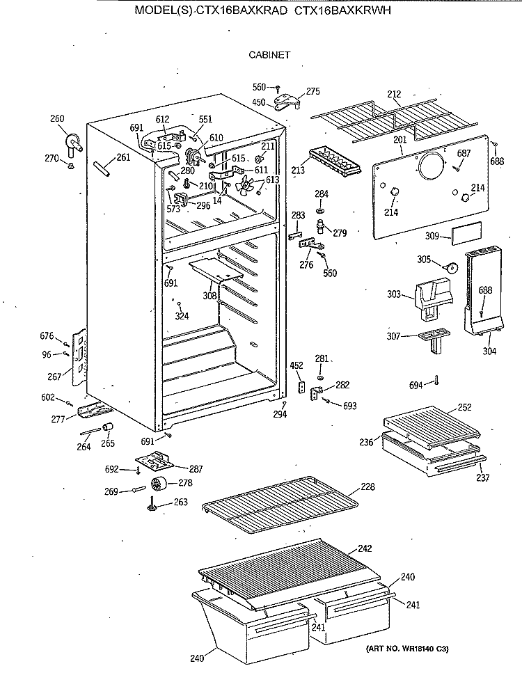 CABINET Diagram and Parts List for CTX16BAXKRWH  Hotpoint Refrigerator