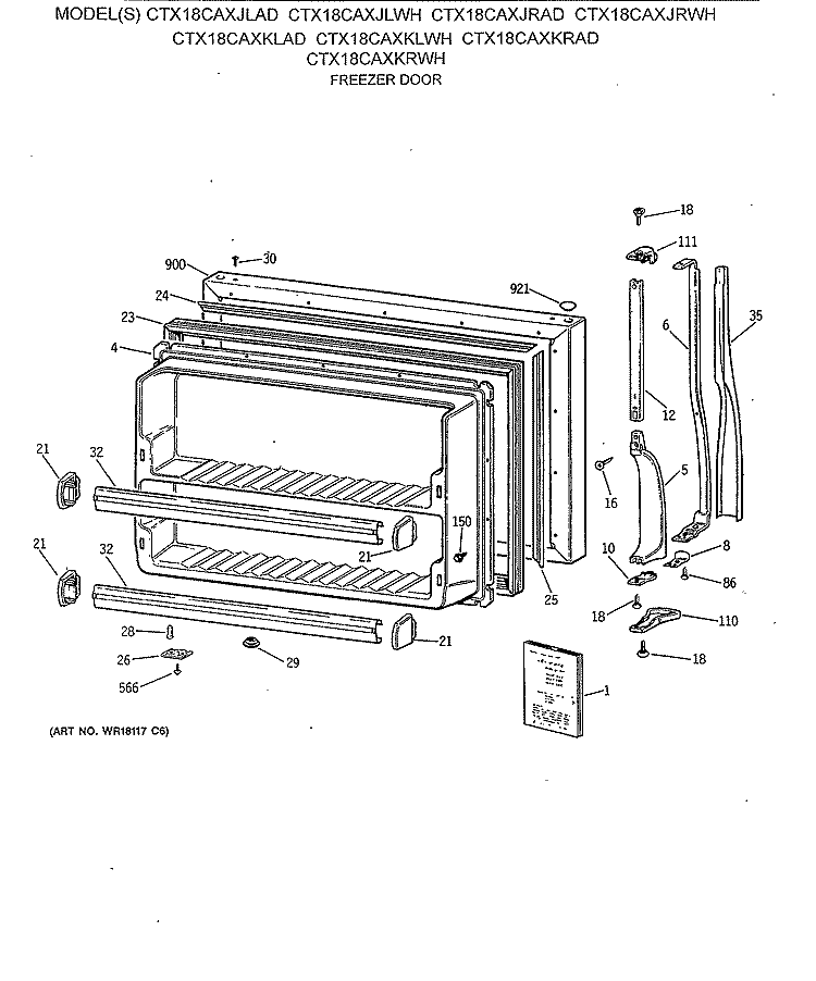 FREEZER DOOR Diagram and Parts List for CTX18CAXJRWH  Hotpoint Refrigerator