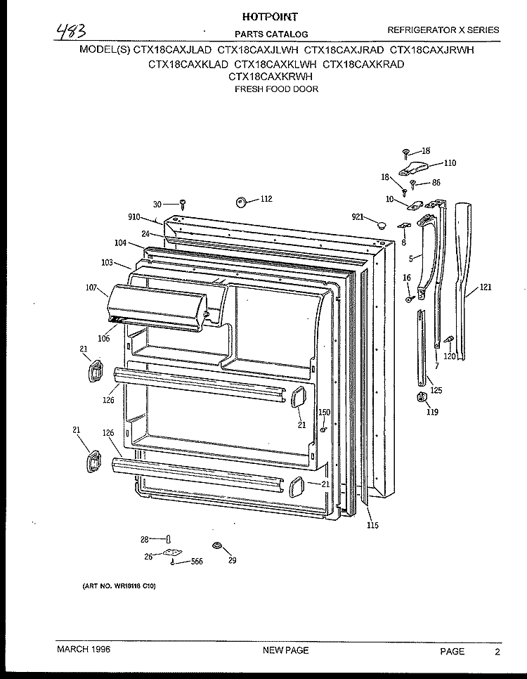 FRESH FOOD DOOR Diagram and Parts List for CTX18CAXJRWH  Hotpoint Refrigerator