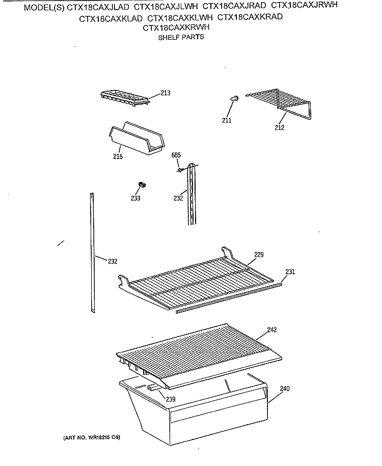 SHELF PARTS Diagram and Parts List for CTX18CAXJRWH  Hotpoint Refrigerator