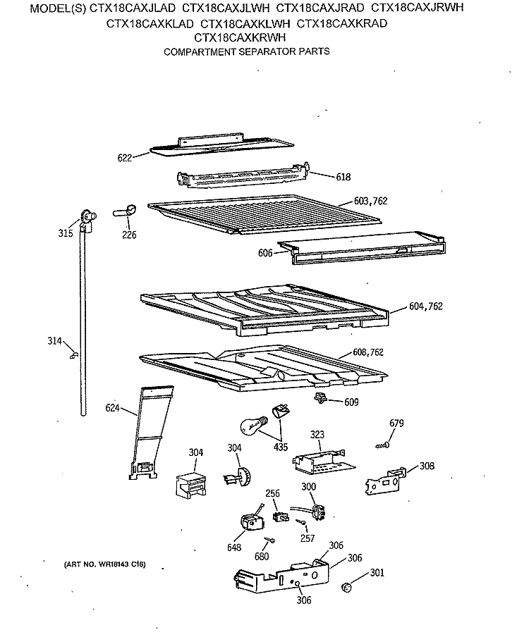 COMPARTMENT SEPARATOR PARTS Diagram and Parts List for CTX18CAXJRWH  Hotpoint Refrigerator
