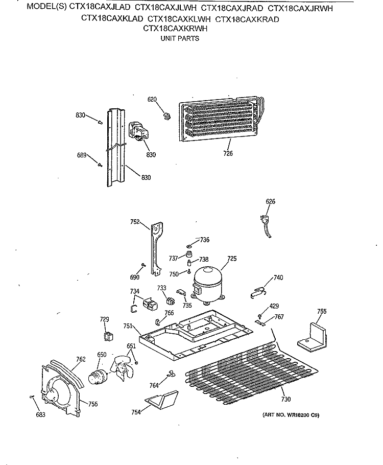 UNIT PARTS Diagram and Parts List for CTX18CAXJRWH  Hotpoint Refrigerator