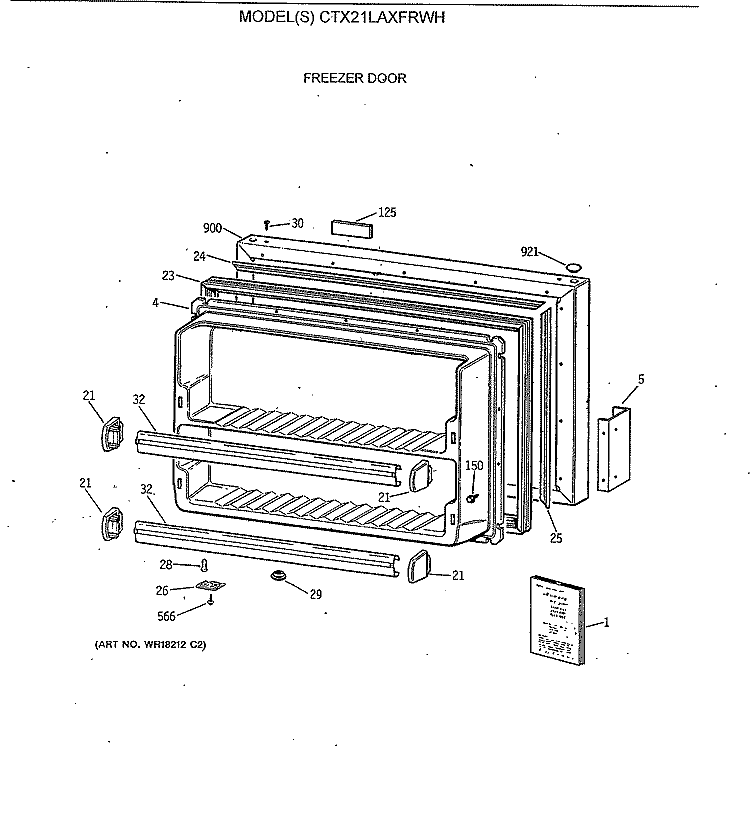 FREEZER DOOR Diagram and Parts List for CTX21LAXFRWH  Hotpoint Refrigerator