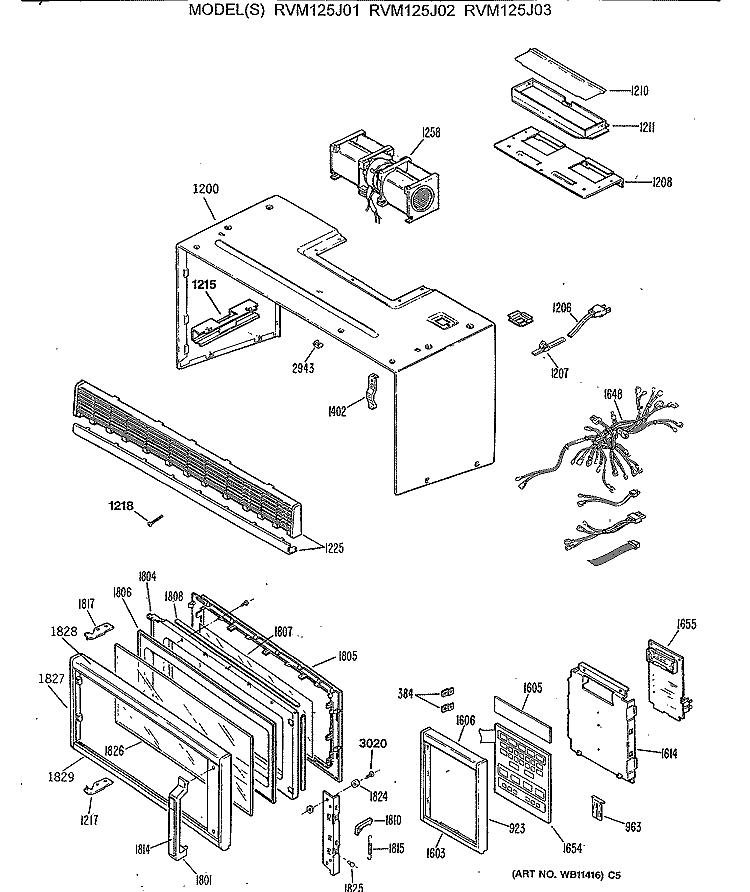 Section Diagram and Parts List for RVM125J02  Hotpoint Microwave
