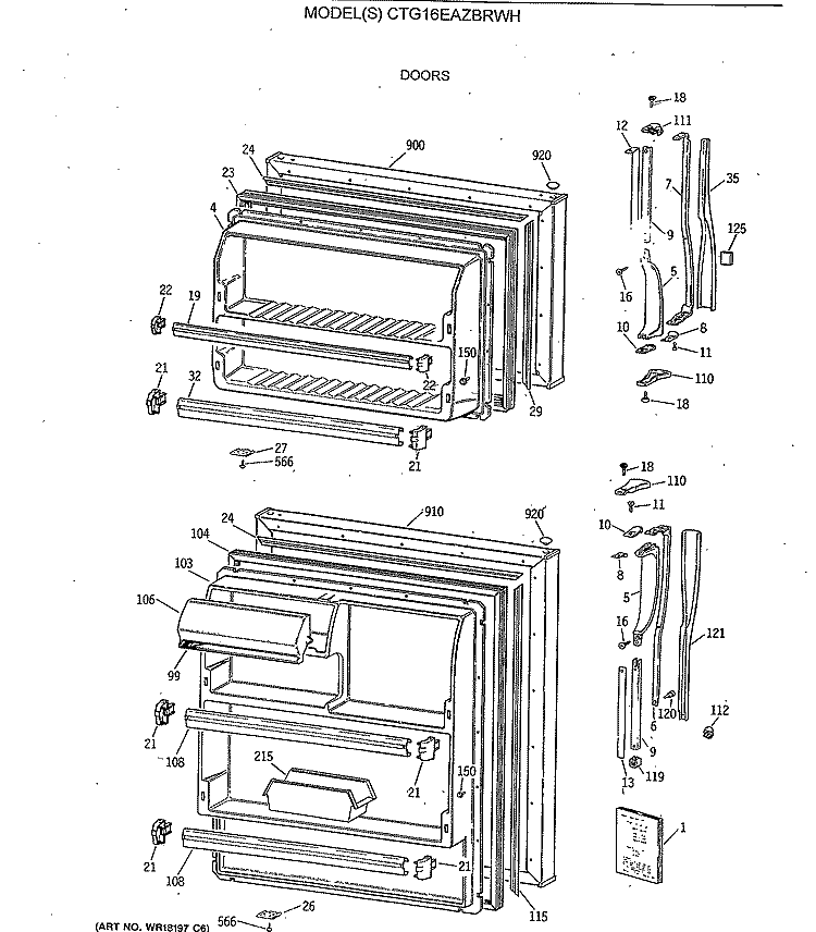 DOORS Diagram and Parts List for CTG16EAZBRWH  Hotpoint Refrigerator