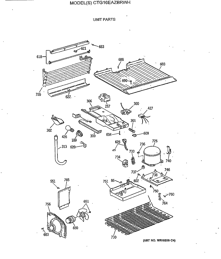 UNIT PARTS Diagram and Parts List for CTG16EAZBRWH  Hotpoint Refrigerator