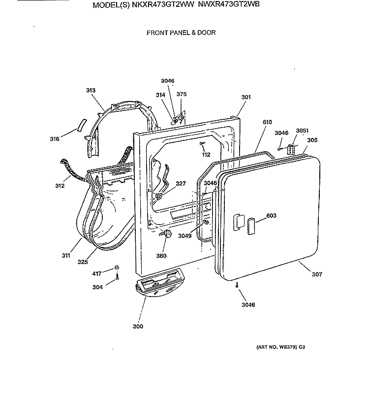 FRONT PANEL & DOOR Diagram and Parts List for NKXR473GT2WW  Hotpoint Dryer