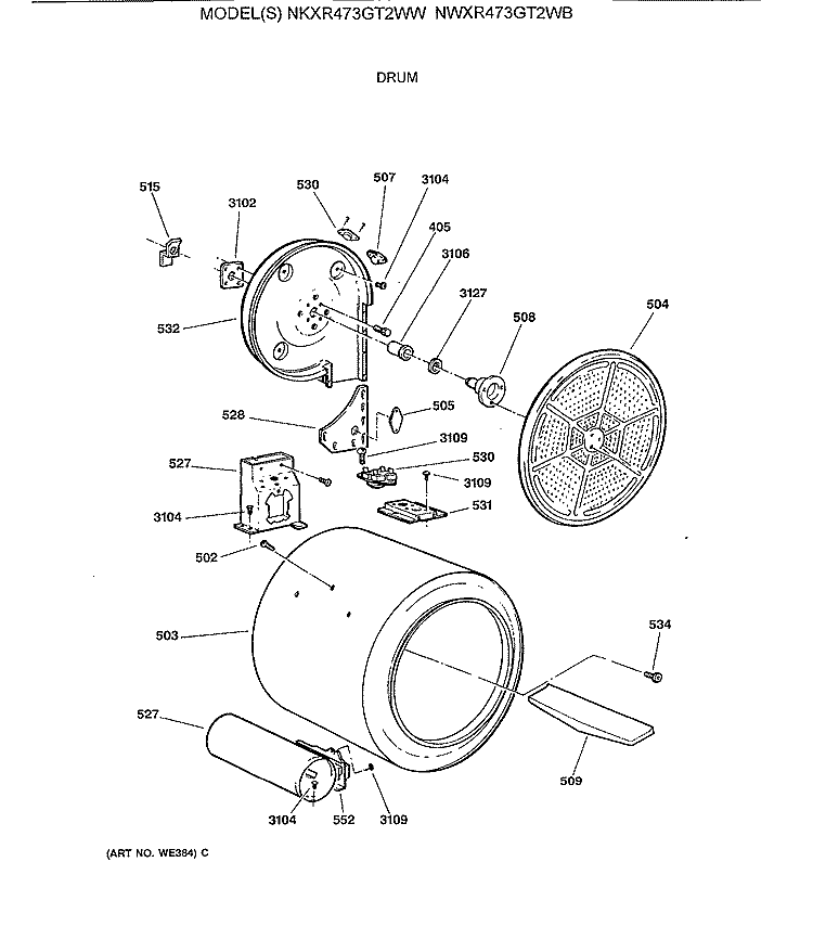 DRUM Diagram and Parts List for NKXR473GT2WW  Hotpoint Dryer