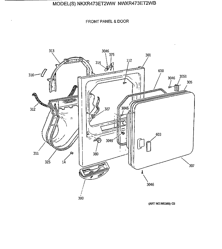 FRONT PANEL & DOOR Diagram and Parts List for NKXR473ET2WW  Hotpoint Dryer