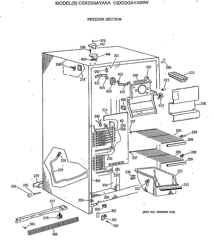 FREEZER SECTION Diagram and Parts List for CSX22GAYAAA  Hotpoint Refrigerator