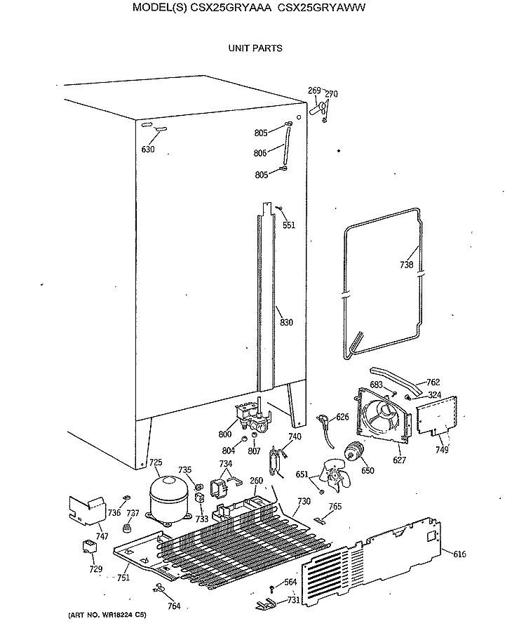 UNIT PARTS Diagram and Parts List for CSX25GRYAWW  Hotpoint Refrigerator