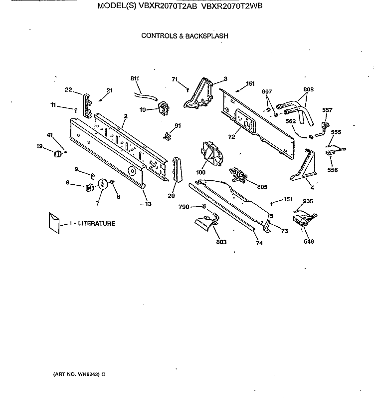 CONTROLS & BACKSPLASH Diagram and Parts List for VBXR2070T2AB  Hotpoint Washer