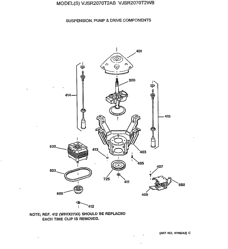 SUSPENSION, PUMP & DRIVE COMPONENTS Diagram and Parts List for VJSR2070T2AB  Hotpoint Washer