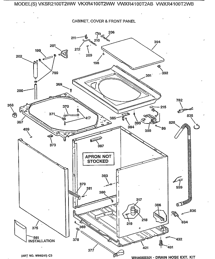 CABINET, COVER & FRONT PANEL Diagram and Parts List for VWXR4100T2AB  Hotpoint Washer