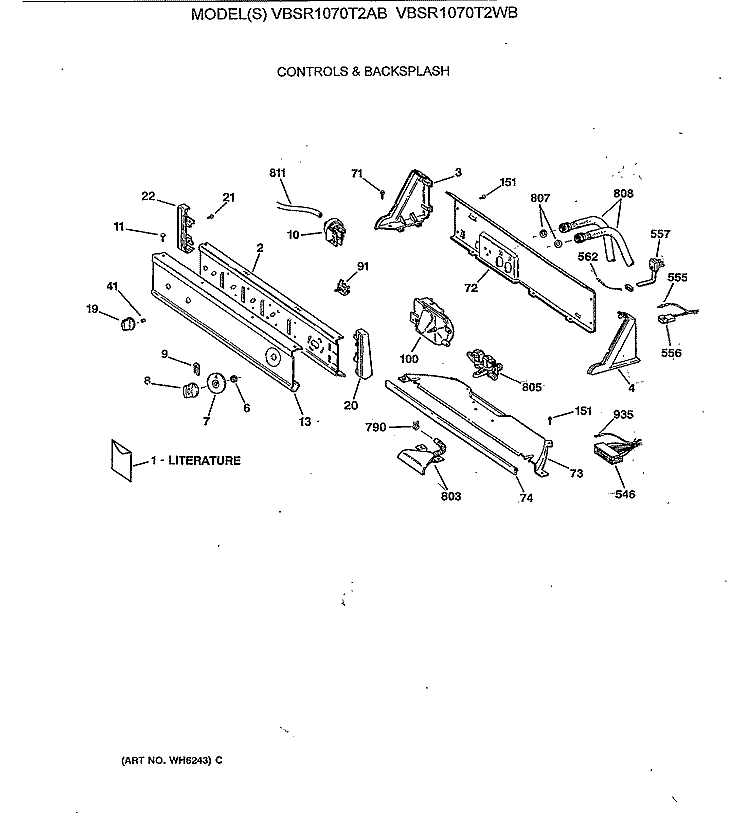 CONTROLS & BACKSPLASH Diagram and Parts List for VBSR1070T2WB  Hotpoint Washer