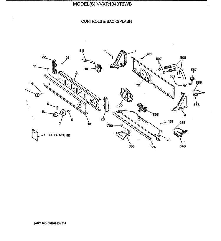 CONTROLS & BACKSPLASH Diagram and Parts List for VVXR1040T2WB  Hotpoint Washer