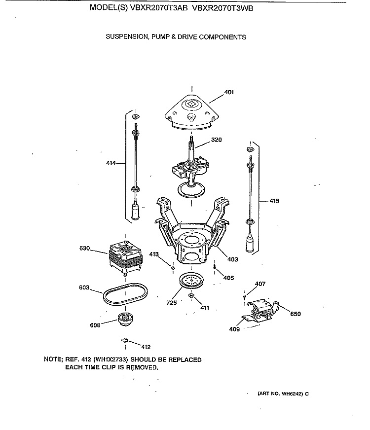 SUSPENSION, PUMP & DRIVE COMPONENTS Diagram and Parts List for VBXR2070T3AB  Hotpoint Washer