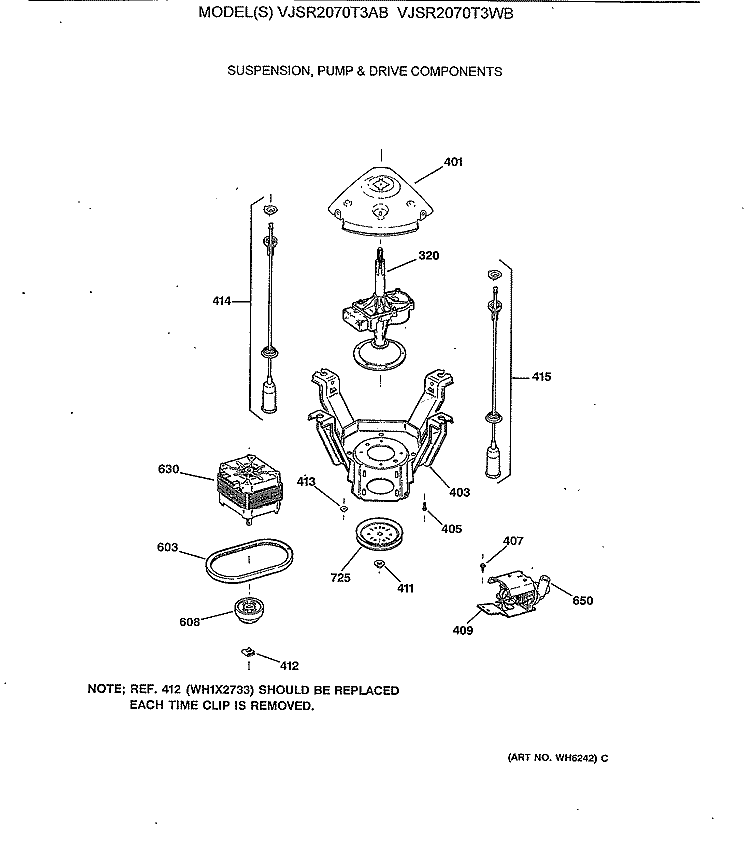SUSPENSION, PUMP & DRIVE COMPONENTS Diagram and Parts List for VJSR2070T3AB  Hotpoint Washer