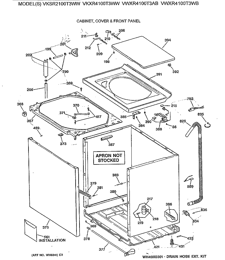 CABINET, COVER & FRONT PANEL Diagram and Parts List for VWXR4100T3AB  Hotpoint Washer