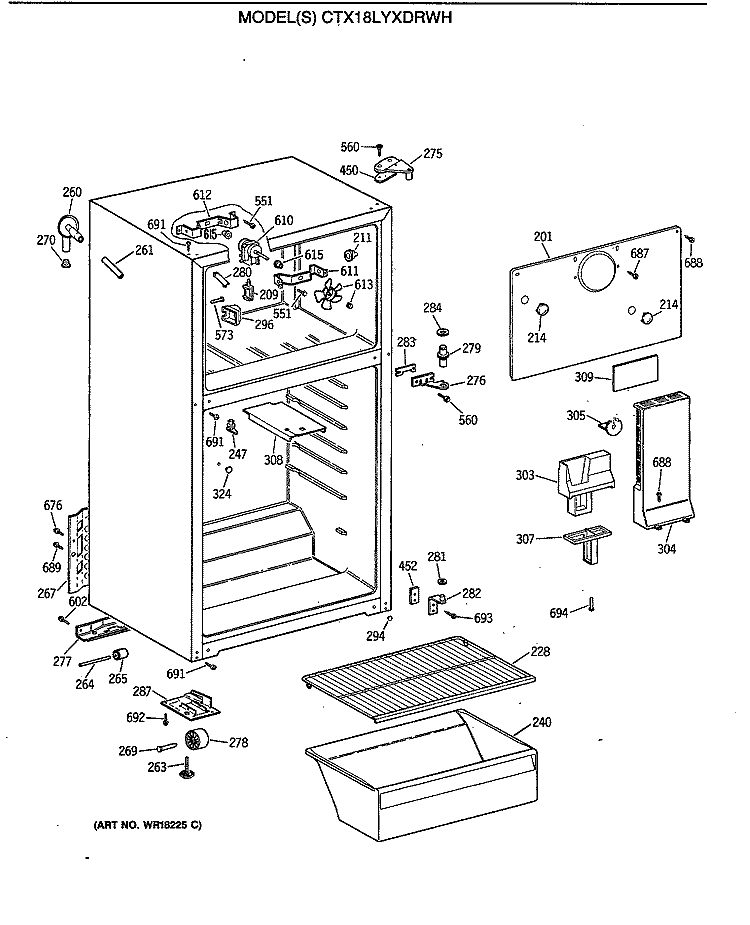 Section Diagram and Parts List for CTX18LYXDRWH  Hotpoint Refrigerator