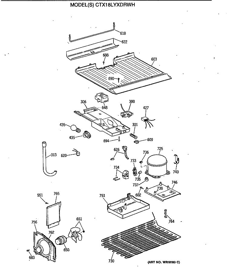 Section Diagram and Parts List for CTX18LYXDRWH  Hotpoint Refrigerator